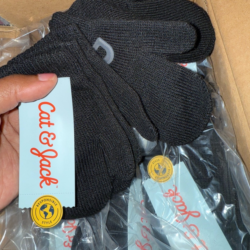 Cat & Jack Classic Black Mittens 3pk - bundle of 2 (6 mittens)